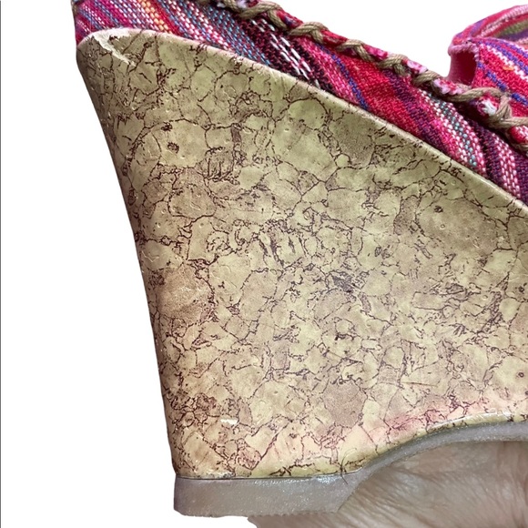 Seychelles Pink Stripped Canvas Bo Peep Toe Slingback Cork Wedges Women Size 7.5 - Picture 14 of 14